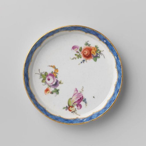 Plate, painted with three bouquets and napkin work