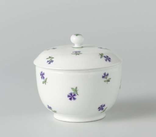 Sugar pot with lid, painted with cornflowers