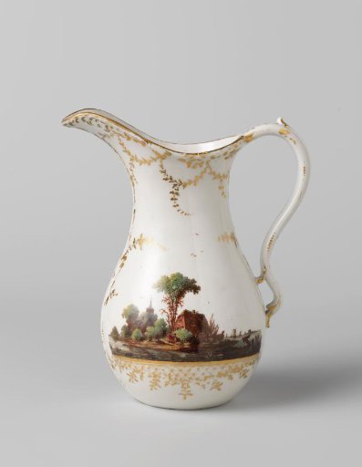 Watering Can, Decorated with a River Landscape with Farmhouse