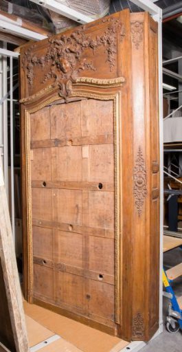 Oak fireplace surround, locally gilded