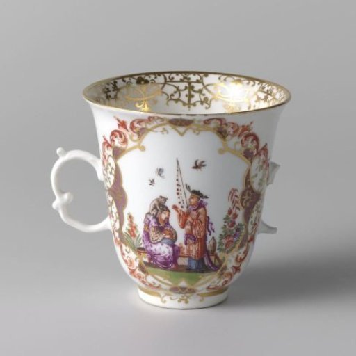 Chocolate cup, multicolored painted with chinoiserie