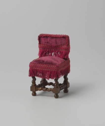 Walnut chair, upholstered in red velvet