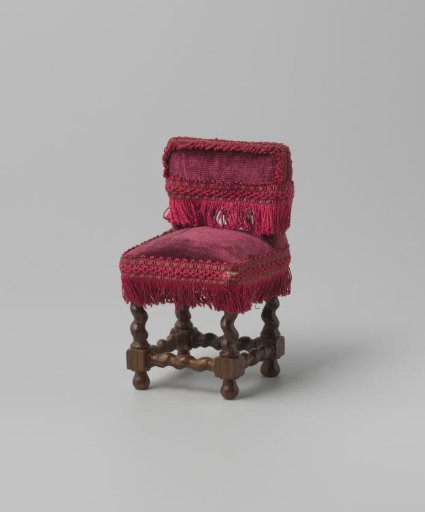 Walnut chair, upholstered in red velvet