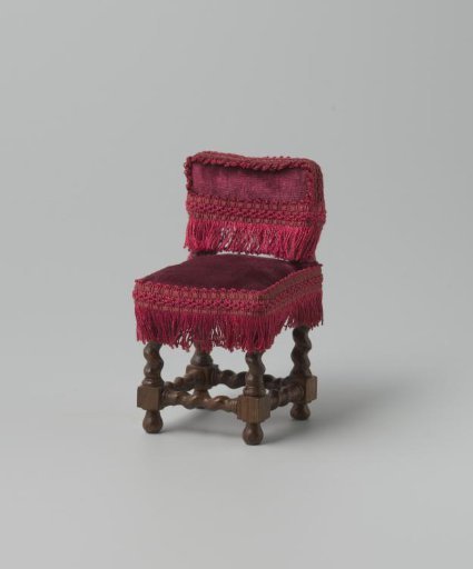 Walnut chair, upholstered in red velvet