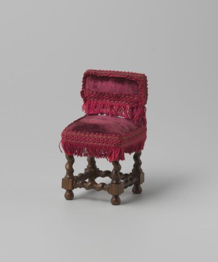 Walnut chair, upholstered in red velvet