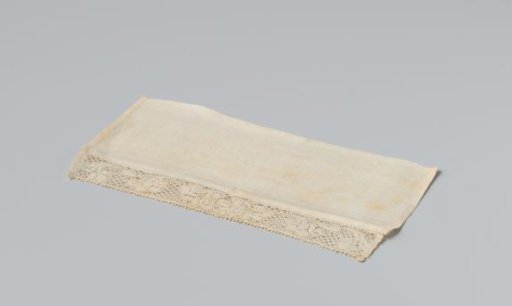 Cupboard cloth made of linen, with a strip of bobbin lace on the front