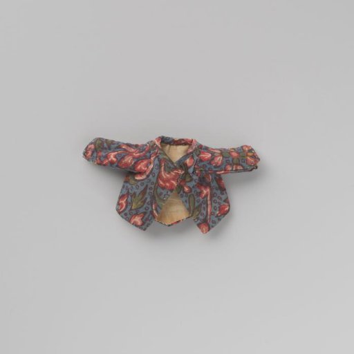 Children's jacket of chintz, with floral scroll pattern on a blue ground