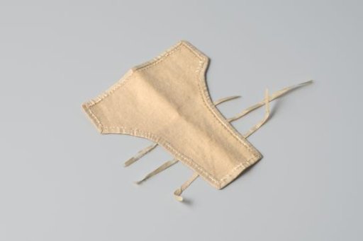 Shawl of fulled white wool, trimmed with blue silk ribbon