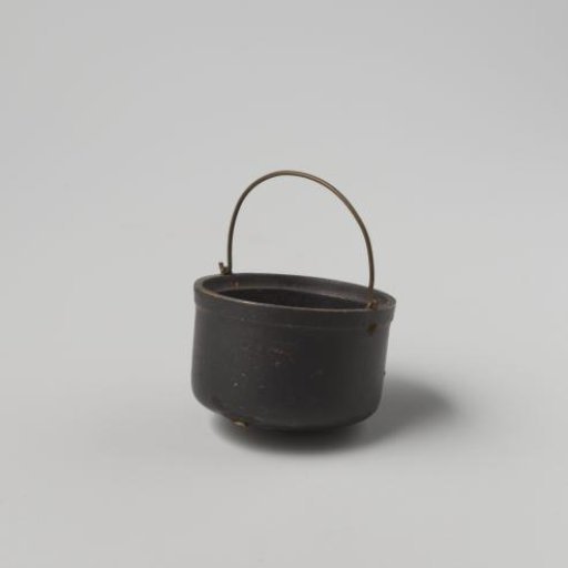 Cooking pot of turned, black-painted wood