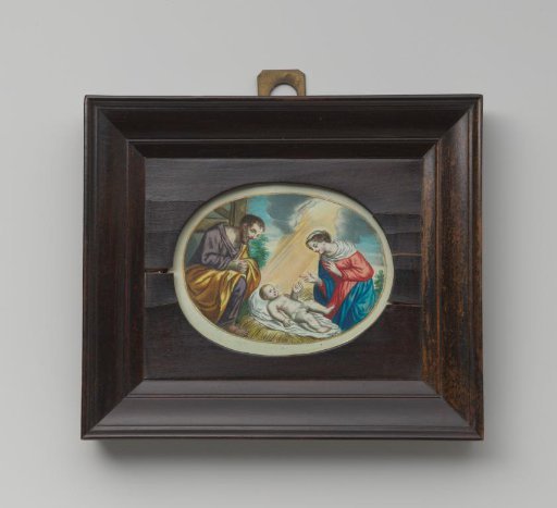 Print depicting the Adoration by Mary and Joseph