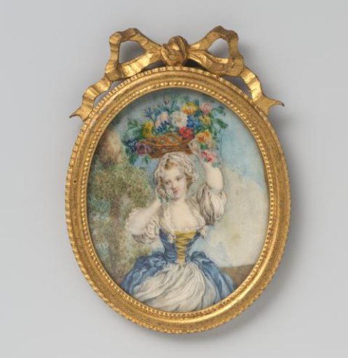 Painting depicting a girl with a flower basket