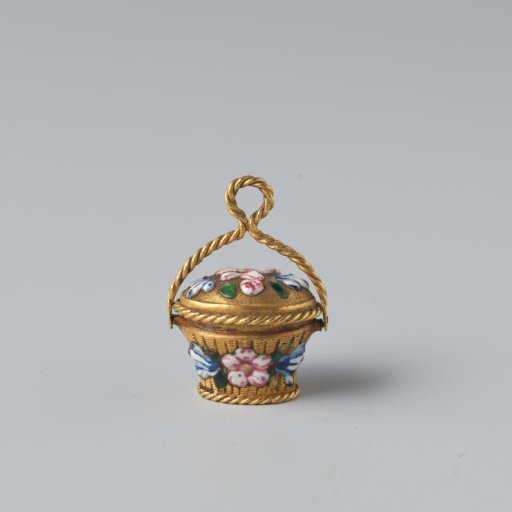 Box in the shape of a basket with multicoloured floral decoration
