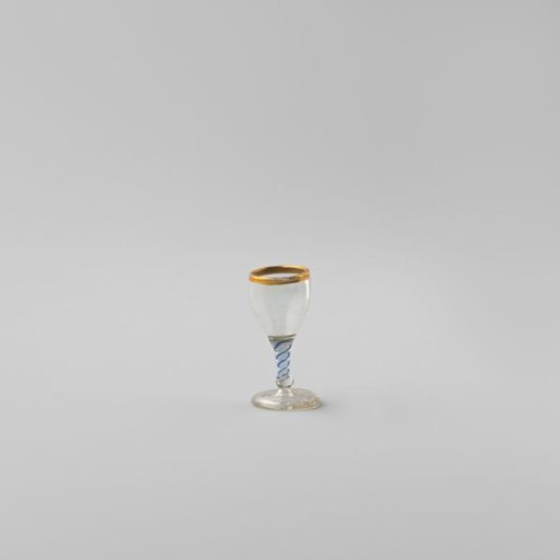 Spiral glass, with stem featuring white and blue spirals