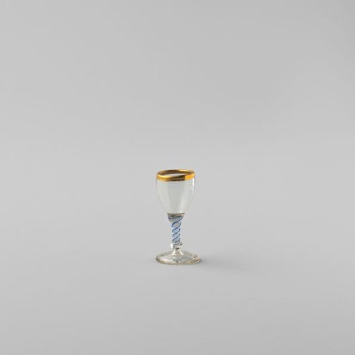 Spiral glass, with stem featuring white and blue spirals