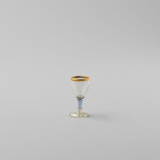 Spiral glass, with stem featuring white and blue spirals