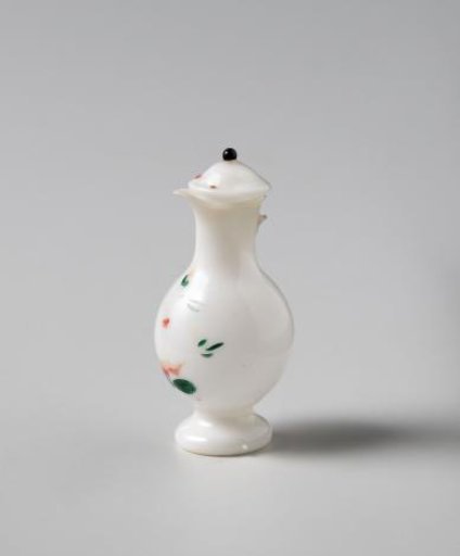 Jug with lid, painted with flower in green and red