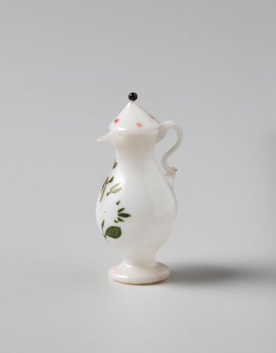 Jug with lid, painted with flower in green and red