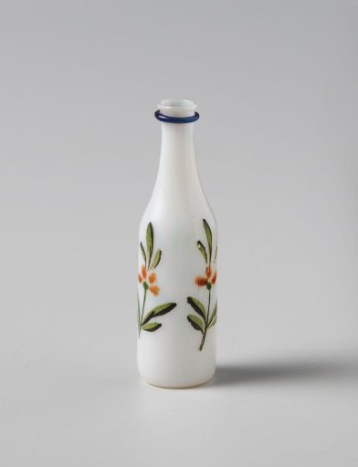 Bottle, painted with flowers in green, black and red