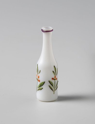 Bottle, painted with flowers in green, black and red