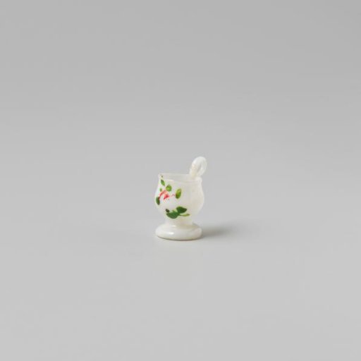 Cup with handle, painted with a flower in white, red and green