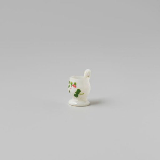 Cup with handle, painted with a flower in white, red and green