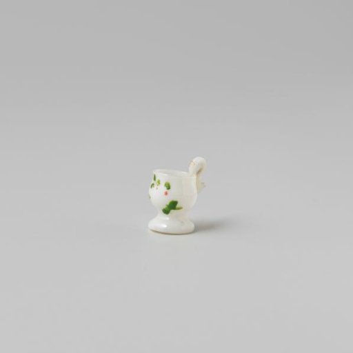 Cup with handle, painted with a flower in white, red and green