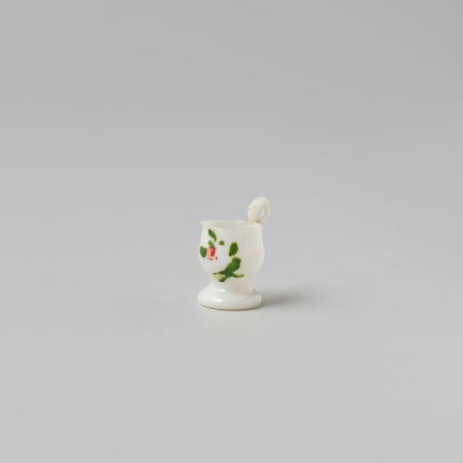 Cup with handle, painted with a flower in white, red and green