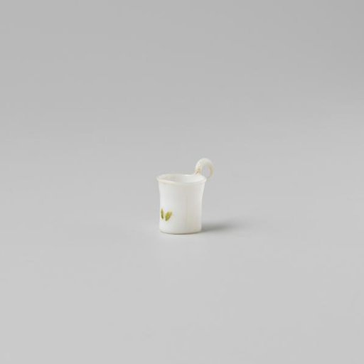 Cup with handle, painted with a flower in white, red and green