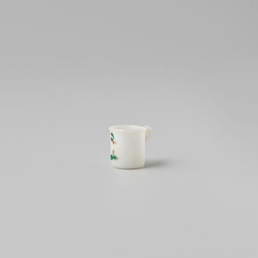 Cup with handle, painted with a flower in white, red and green