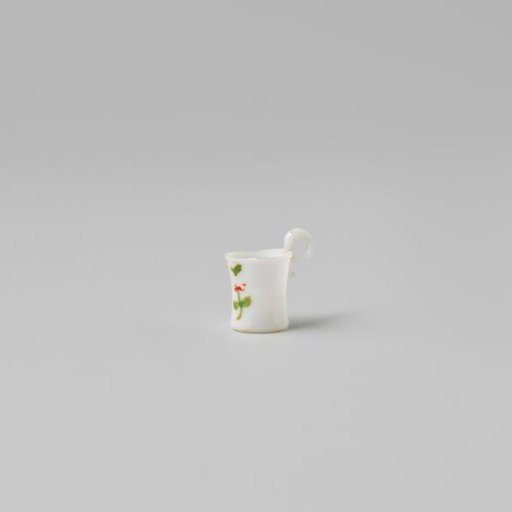 Cup with handle, painted with a flower in white, red and green