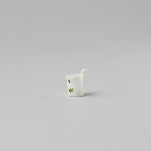 Cup with handle, painted with a flower in white, red and green