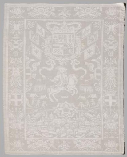 Napkin with the coat of arms of Charles III of Spain and a view of Lille