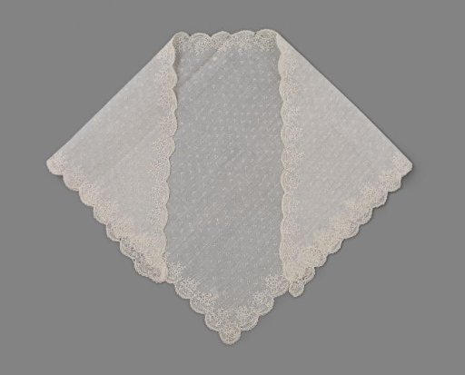 Fichu of Linen Batiste, Triangular and Scalloped, with a Quilted Ground and Trimmed Along the Edges with a Decoration of Bouquets of White Cotton