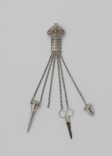 Chatelaine with scissors, needle case and thimble case