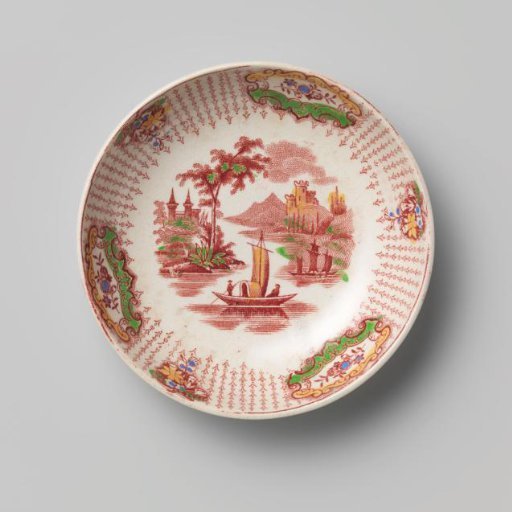 Plate of hard-baked earthenware, fine creamware with transfer