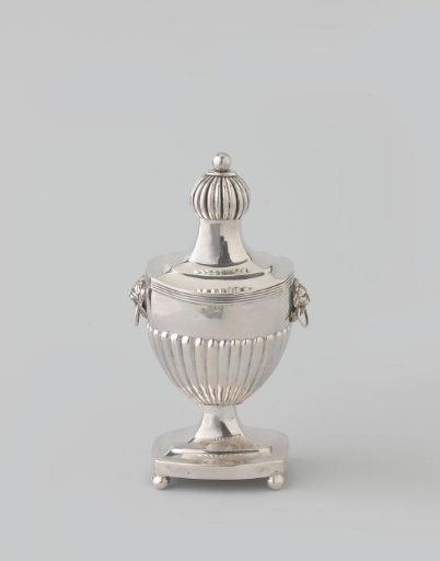 Mustard pot, rounded rectangular, with rattles