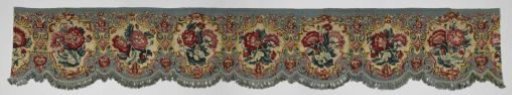 Lambrequin or valance for a bed or window frame with a floral pattern