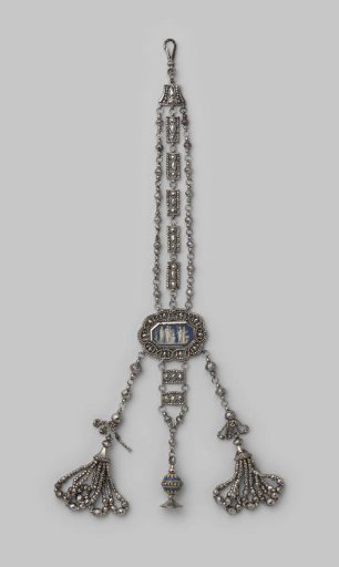 Steel watch chain with Wedgwood medallion in white and blue