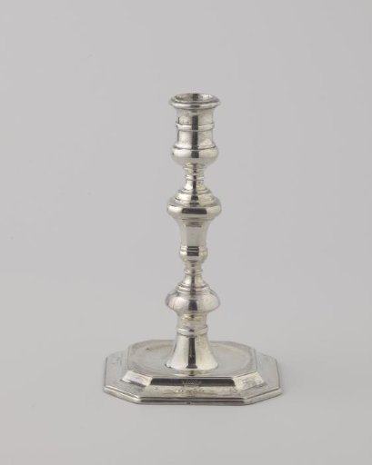 Candelabrum with an Engraved Alliance Coat of Arms on the Foot, Consisting of Two Oval Shields Containing a Crowned Double-Headed Eagle with Fleurons and Clover Leaves