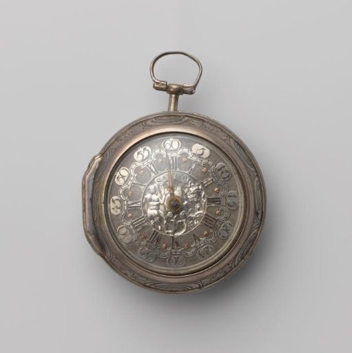 Silver clock, in a chased silver case