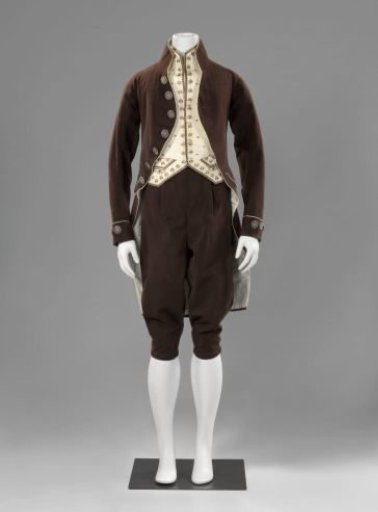 Suit trimmed with braid: jacket, waistcoat, and trousers