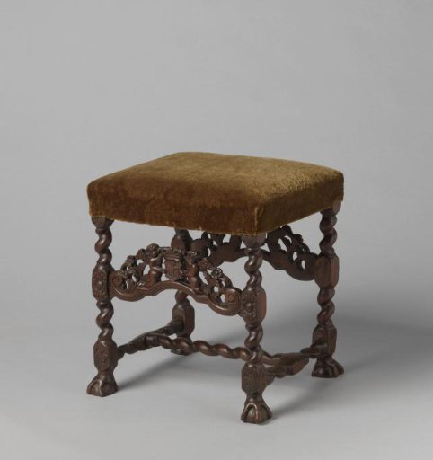 Walnut stool upholstered in petit-point
