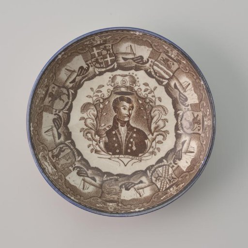 Plate of hard-baked earthenware with brown transfer decoration