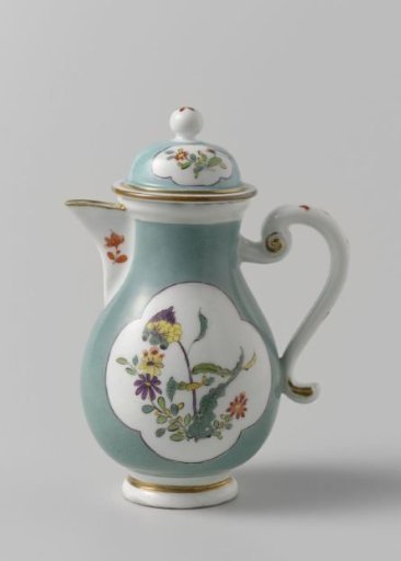 Lid of a milk can, polychrome decorated with flower branches on a sea-green ground