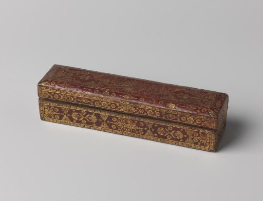 Box of cardboard covered with red morocco leather