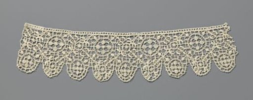 Strip of needle lace with two types of rosettes in squares