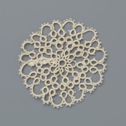 Doily of knotted lace with rosette in center and arched border