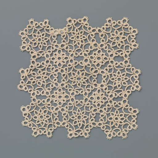Small garment of knotted lace with five rows of rosettes built up from loops