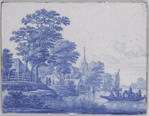 Rectangular plaque with river landscape