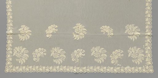 Baptismal Cloth of Machine-Made Tulle with Two Rows of Flower Branches Along One Short Side